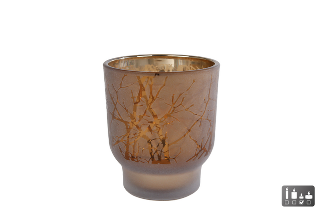 Theelichth twig s bruin glas 7,3x7,3x8,4cm