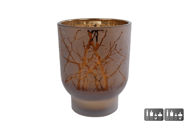 Theelichth twig l bruin glas 10x10x12,5cm