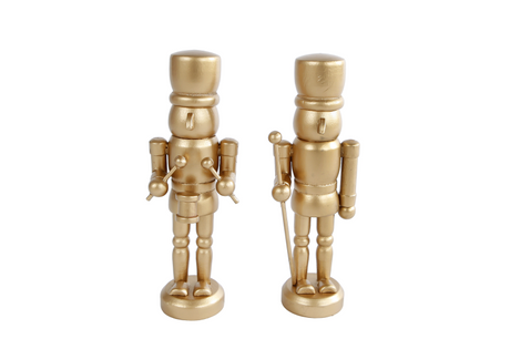 Sculptuur nutcracker goud hout 4x3,5x13cm ass.