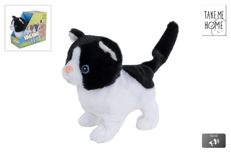 Take me home wandelende poes zwart wit 15,5cm