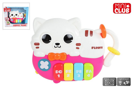 Mini club poes dierenpiano met licht en geluid 15cm