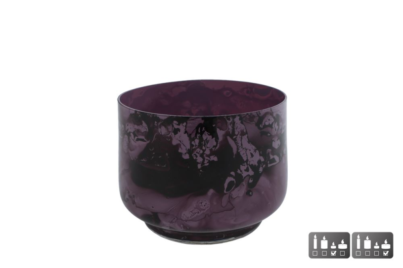 Theelichthouder daphne paars glas 10x10x8cm