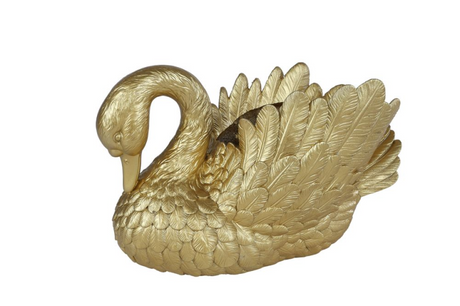 Sculptuur swan goud polystone 28x13x16cm