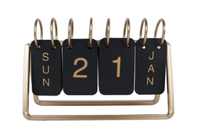 Bureaukalender datum zwart goud metaal 18x6x12,5cm