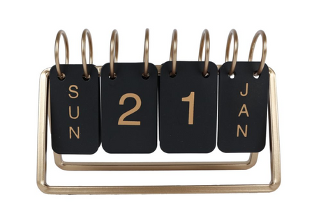 Bureaukalender datum zwart goud metaal 18x6x12,5cm