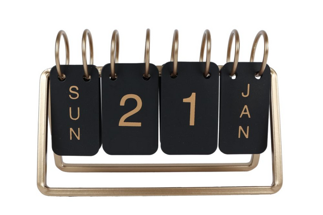 Bureaukalender datum zwart goud metaal 18x6x12,5cm