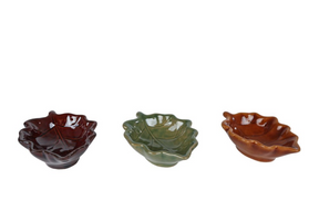 Schaaltje leafs bruin groen paars aardew 9,5x7,5x3,5cm assor