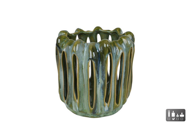Windlicht richard m groen wit aardew 17x17x16,5cm