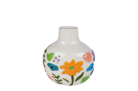 Vaas fleur s wit multicolor aardew 12,5x8,5x13,5cm