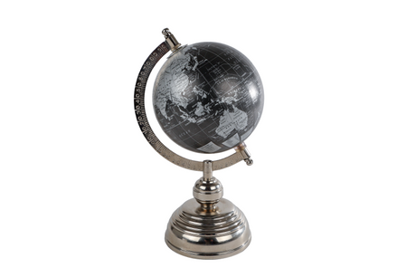 Wereldbol world zwart zilver hout metaal 11x12x25cm