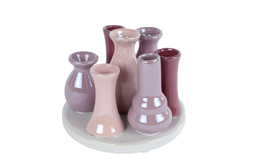 Vaas kay 7x paars lila aardew 14x11x10cm