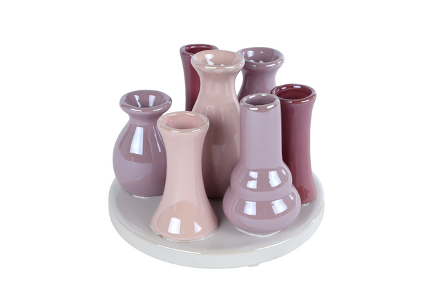 Vaas kay 7x paars lila aardew 14x11x10cm