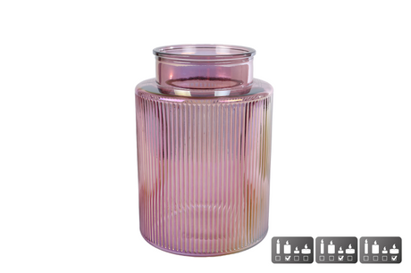 Vaas windlicht niamh l paars glas 15x15x21cm