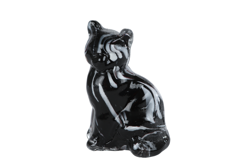 Sculptuur kat grijs zwart glas 6,5x5x10cm