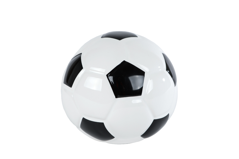 Spaarpot voetbal zwart wit aardew 12x12x10cm