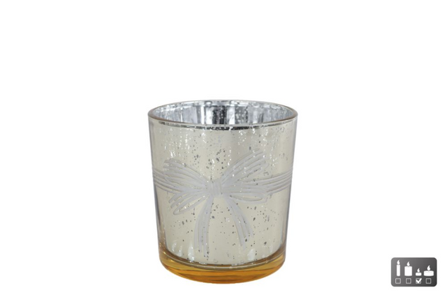 Theelichthouder strik s goud glas 7,5x7,5x8cm