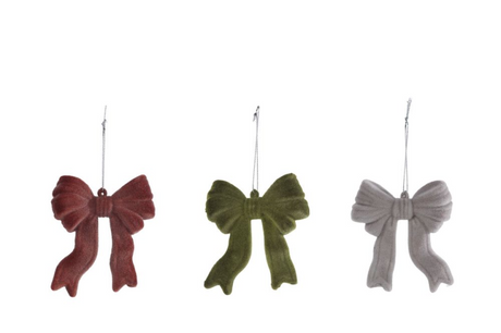 Hang-sculptuur strik flocked kunststof 10x2,5x8cm assorti