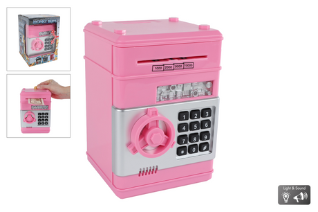Van manen geldkluis speelgoed met geheime code roze 19,5cm.