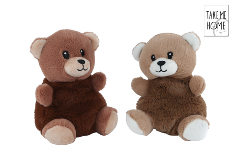 Take me home knuffelbeer pluche 14 cm bruin geborduurd detail.