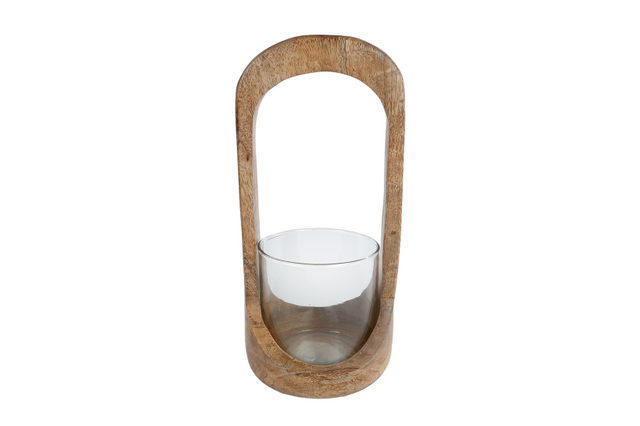 Theelichthouder milly l naturel helder mango glas 11x11x27cm