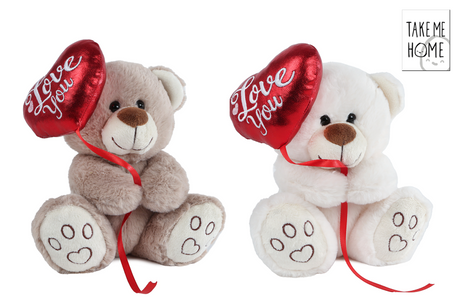 Take me home beer met ballonhart pluche 20cm (off) white