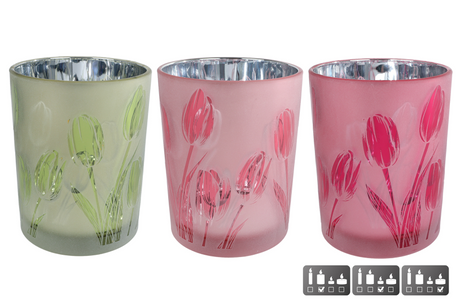 Theelichth tulip m ass kleur a3 glas 10x10x12,5cm