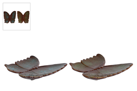 Sculptuur butterfly l blauw groen a2 aardew 18x17x3,5cm