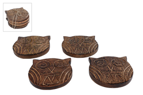 Onderzetter uil naturel mango 10x10x4cm 4 stuks