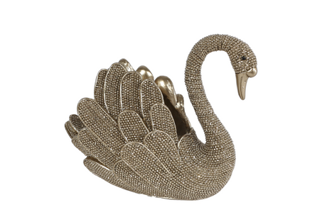 Sculptuur zwaan glinster goud polystone 16,5x8x13cm