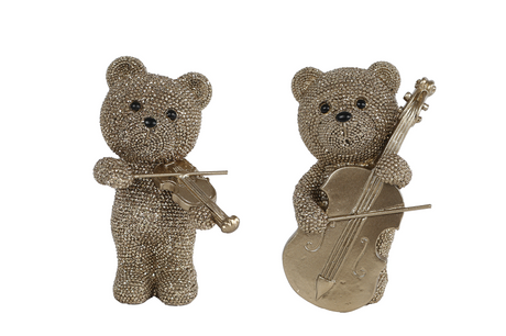 Sculptuur bear music glinster goud polystone 8x7x12,5cm