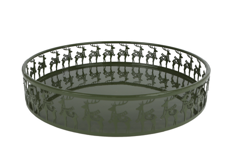 Dienblad deer groen metaal 28,5x28,5x5cm