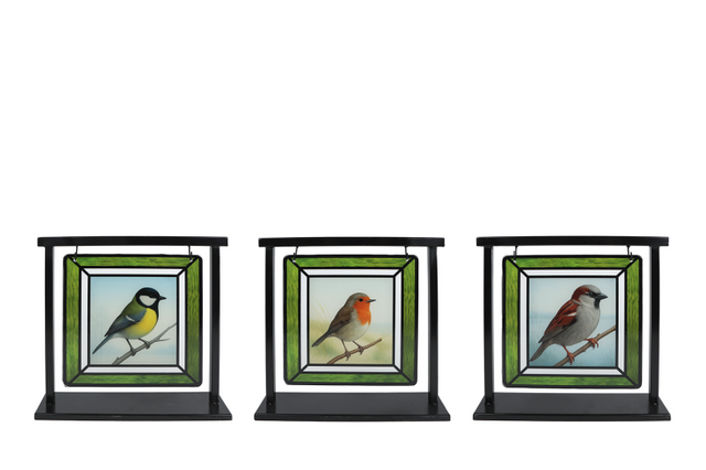 Deco suncatcher bird glas-in-lood metaal 30x6x27,5cm 3ass.