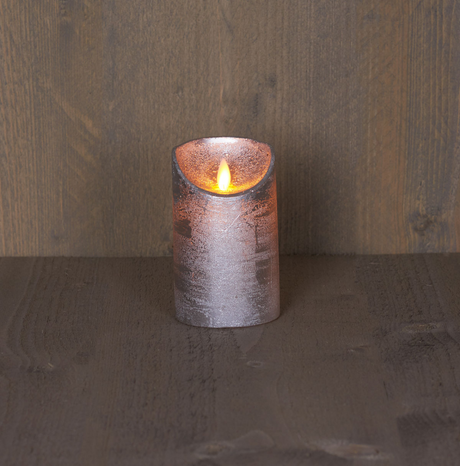 Led kaars rustiek incl. timer - 7.50x12.50cm - zilver