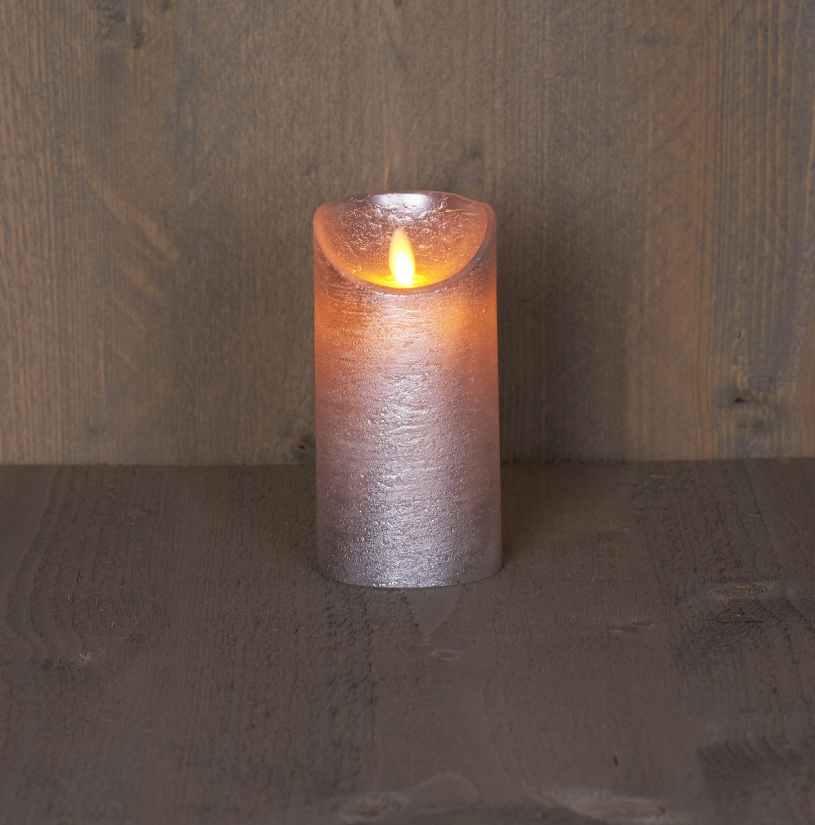 Led kaars rustiek incl. timer - 7.50x15.00cm - zilver