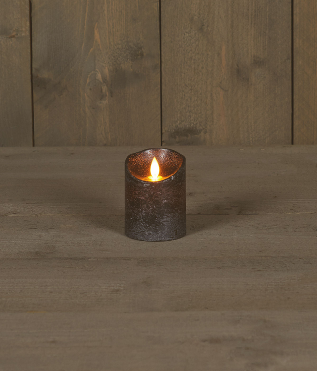 Led kaars rustiek incl. timer - 7.50x10.00cm - antraciet