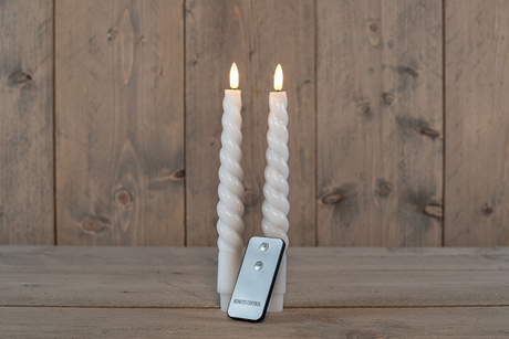Led kaars swirl diner incl. afstandsbedieing - 23cm - wit