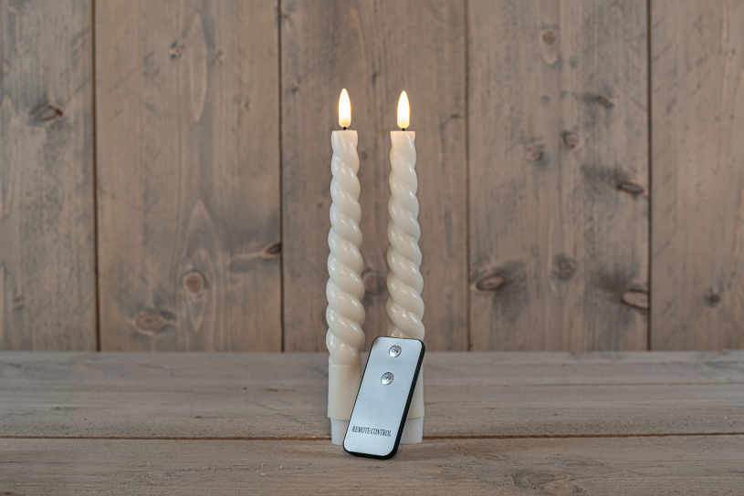 Led kaars swirl diner incl. afstandsbedieing - 23cm - ivoor