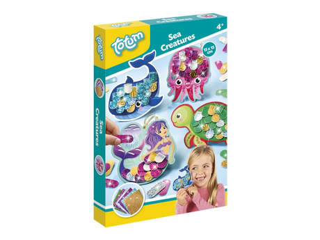 Totum zeemeermin- en zeedierfiguren maken - 4 stuks - met 10 metallic folievellen - 15 x 15 cm - speelgoed kinderen - knutselen - voor meisjes en jongens - vanaf 4 jaar