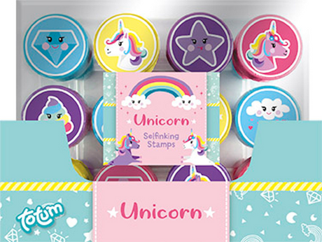 Totum unicorn zelfinktende stempels - 12 stuks - speelgoed kinderen - knutselen - voor meisjes - ook voor kleuters - vanaf 3 jaar