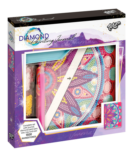 Totum diamond painting notitieboek mandala - 1500+ steentjes - met tool en sorteerbakje - gelinieerd - speelgoed kinderen - knutselen - voor meisjes en jongens - vanaf 6 jaar