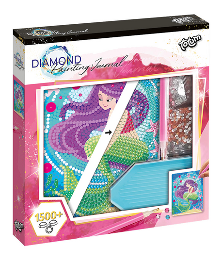 Totum diamond painting notitieboek zeemeermin - 1500+ steentjes - met tool en sorteerbakje - gelinieerd - speelgoed kinderen - knutselen - voor meisjes - vanaf 6 jaar