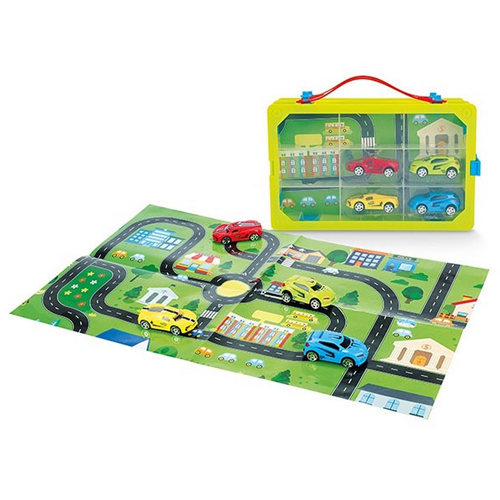 turbo racers verzamelkoffer met auto's en speelkleed, 6dlg.