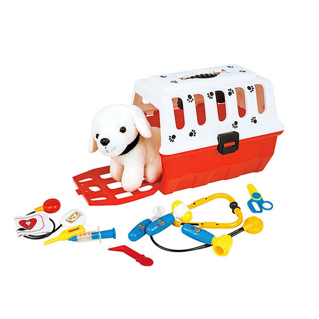 Toi-Toys Puppy in Travel Basket + Veterinarian Accessories