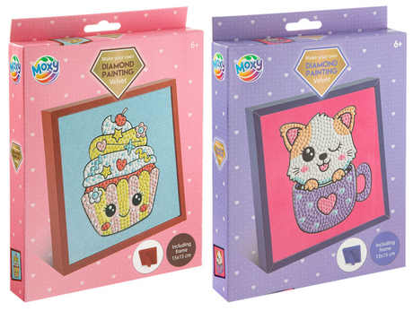 Moxy diamond painting velvet met frame 15x15cm assorti