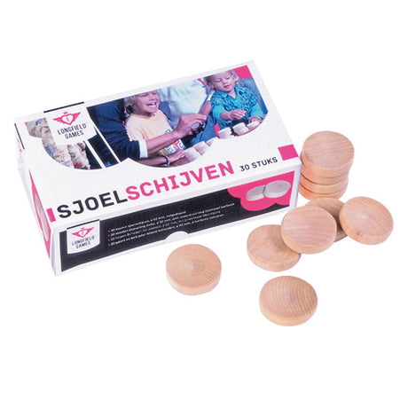 Longfield set sjsjoelschijven berkenhout groot – set van 30 hol gedraaide schijven ø 52 mm – voor sjoelbakken, recreatie wedstrijden –