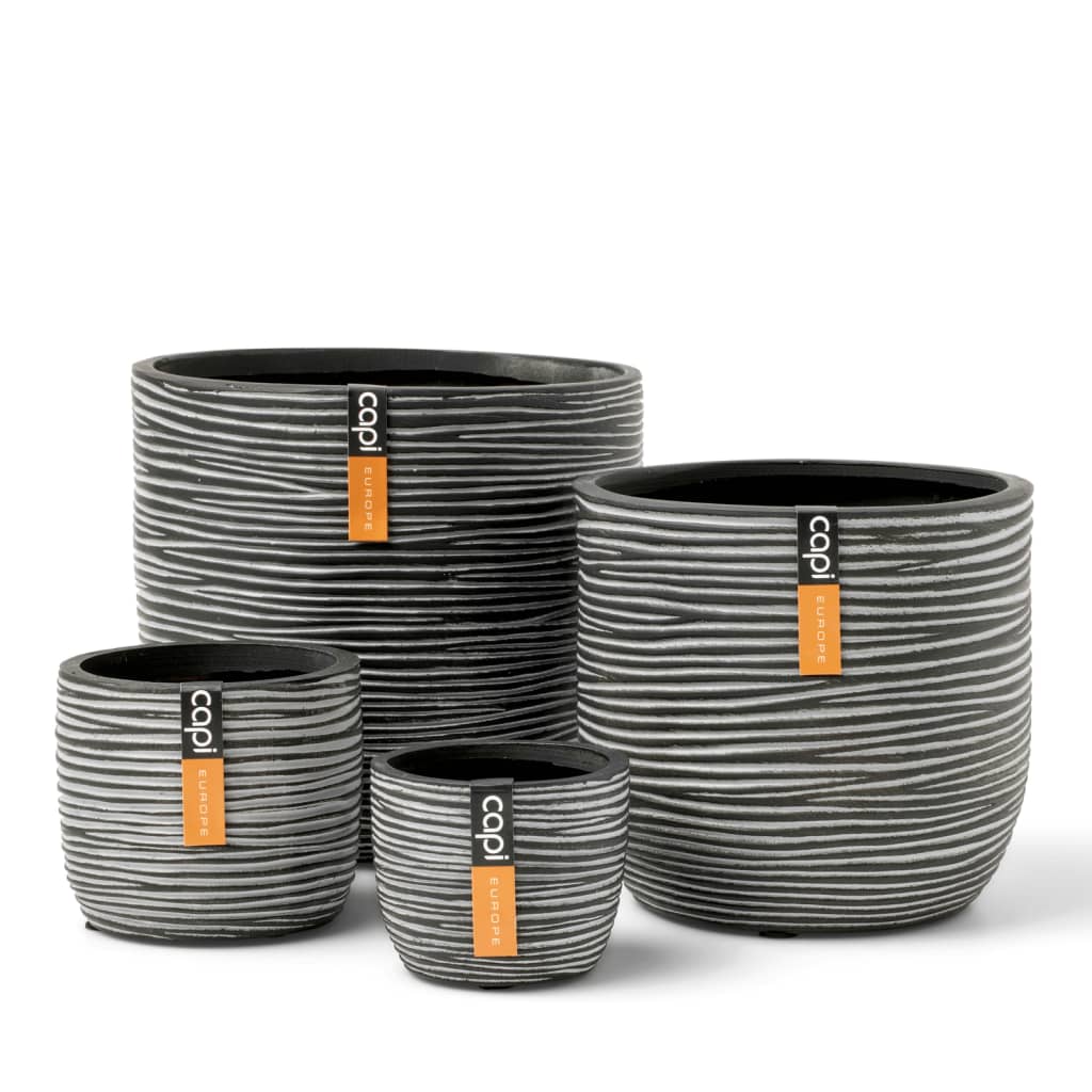 Capi Capi 4-piece flower pot set Nature Rib Anthracite-colored