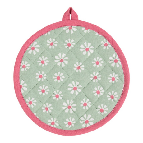 Linen and more lm pannenlap rond20cm - daisy flowers groen