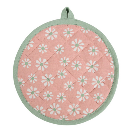 Linen and more lm pannenlap rond20cm - daisy flowers roze