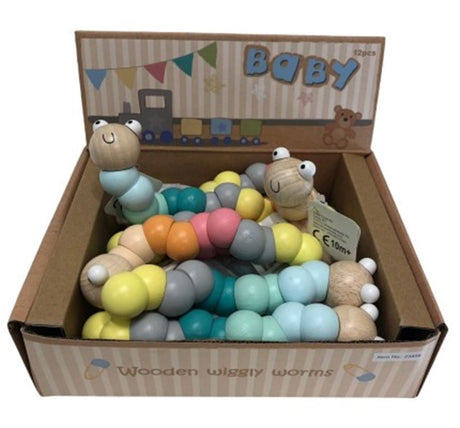 Houten wiggly worm. pastelkleur. 3+ | 12 stuks