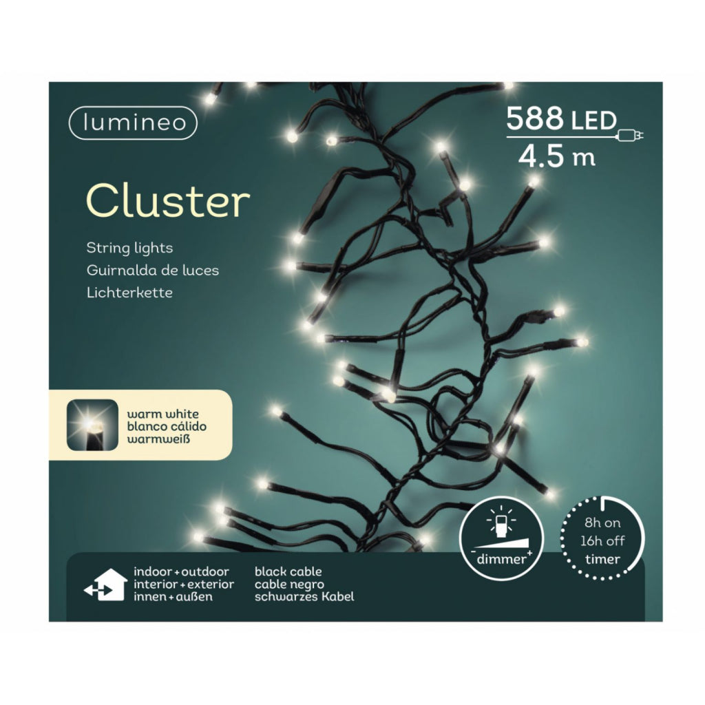 Lumineo lumineo cluster in outdoor led-verlichtingsnoer 588 lampjes 450 cm warm wit